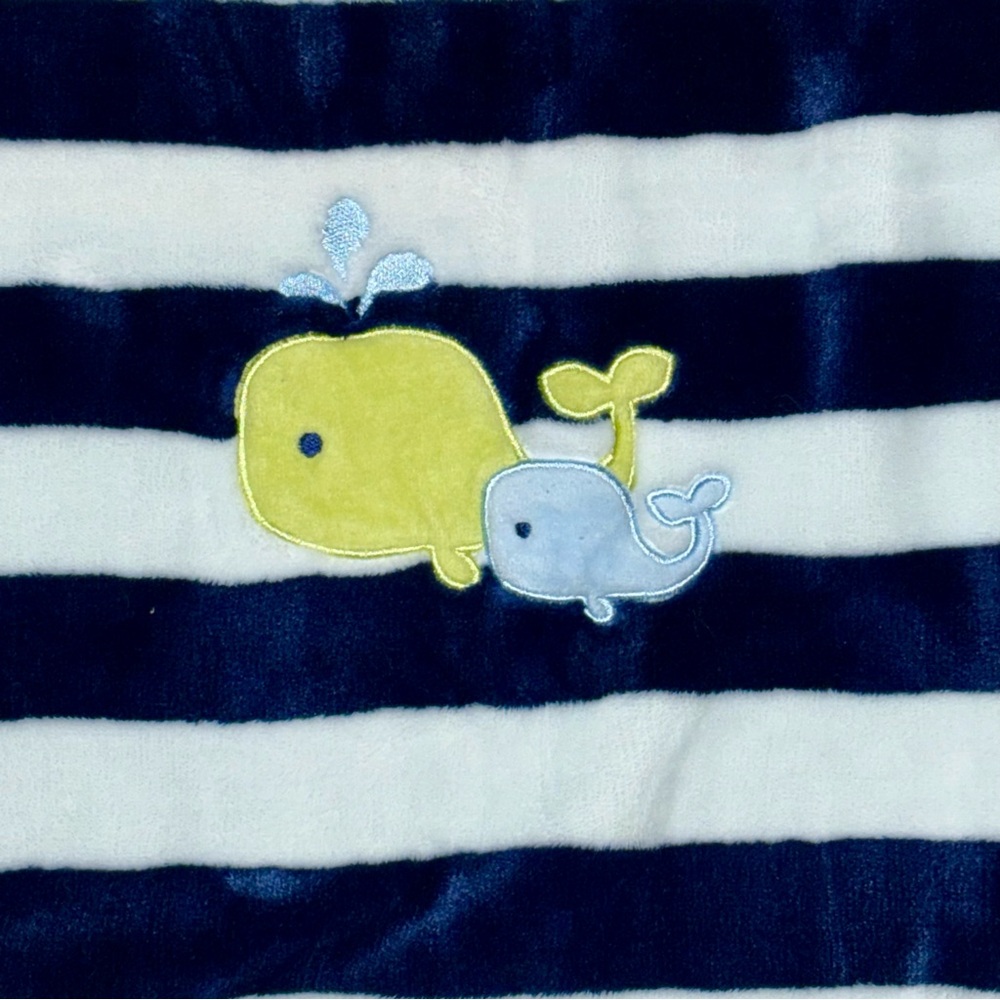 Circo Target Whale Plush Baby Blanket Lovey Nautical Blue White Striped 39"x29"